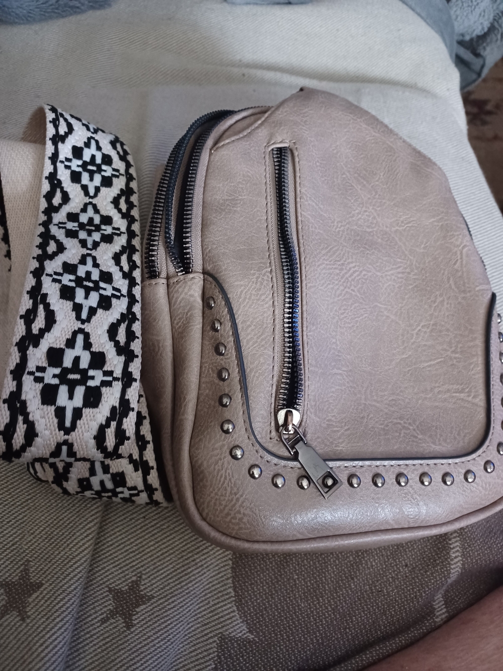 Sam & Hadley Taupe Crossbody Bag with Decorative Studs